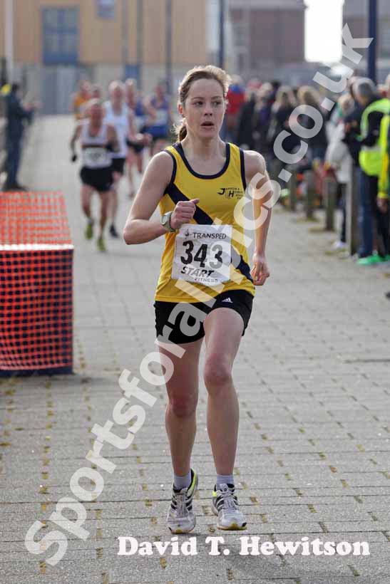 Angela Hibbs (Jarrow) finishing the womens Transped Blyth Valley 10k.